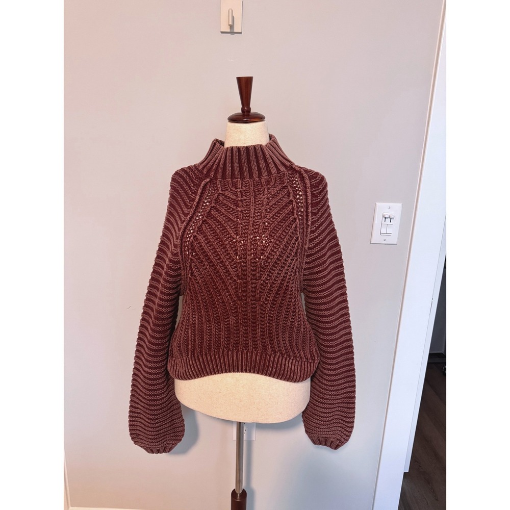 FREE PEOPLE | Sweetheart Mock Neck Sweater Women S Garnet Chunky Knit Boho Cozy - Picture 2 of 6